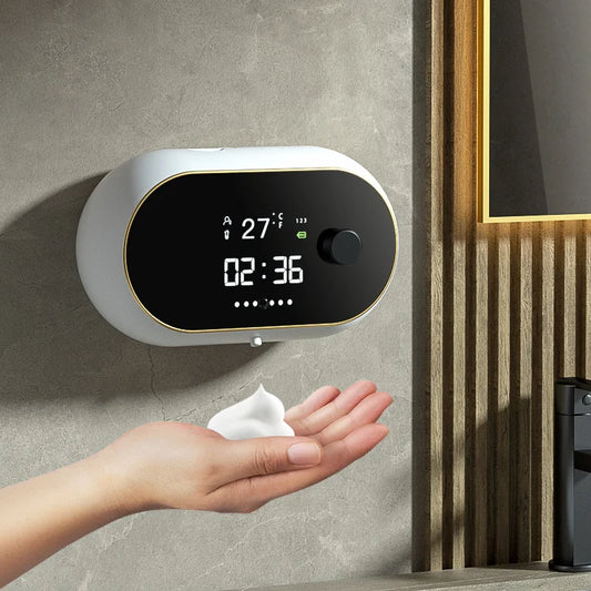 1pc Wall-mounted Automatic Soap Dispenser Large Capacity Touchless Rechargeable Sensor Soap Dispenser with LED Screen, Smart Ele